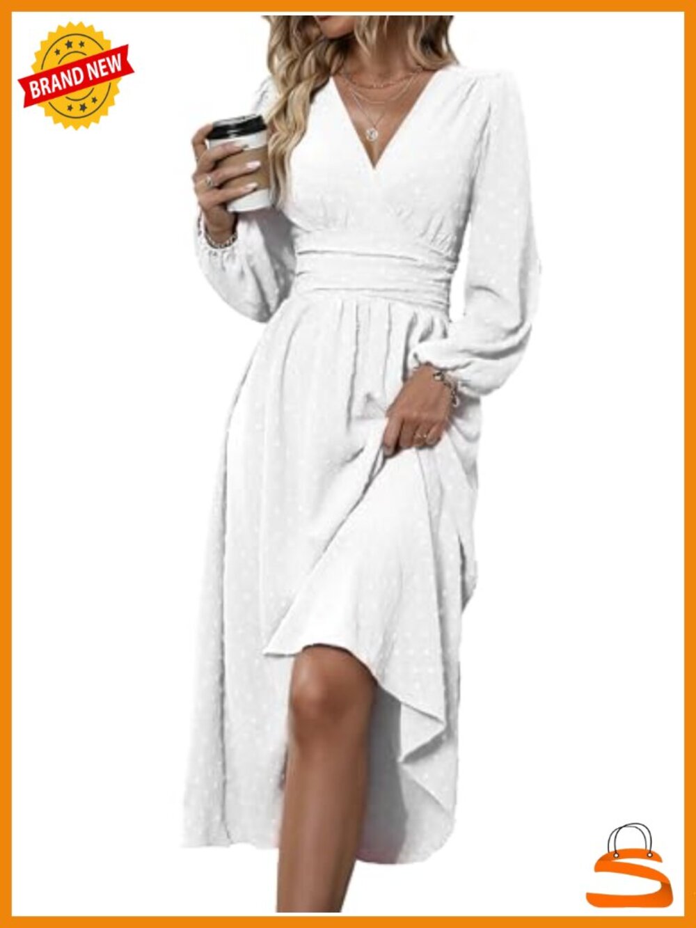 Long Sleeve Maxi Dress V-Neck High Waist Formal Wedding Guest